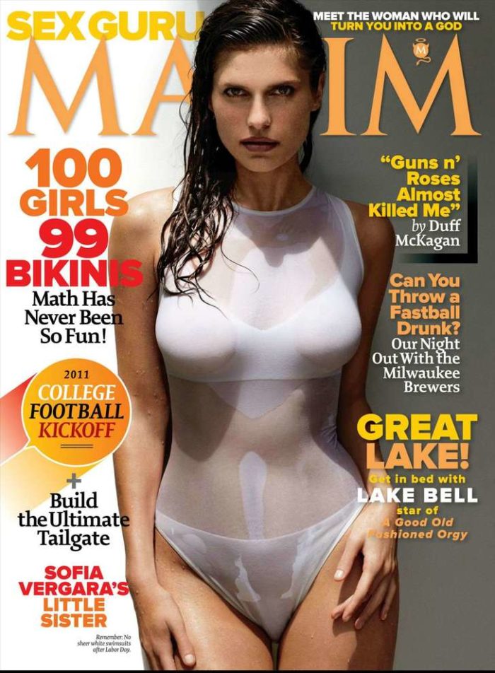 Lake Bell in white body suit for Maxim cover